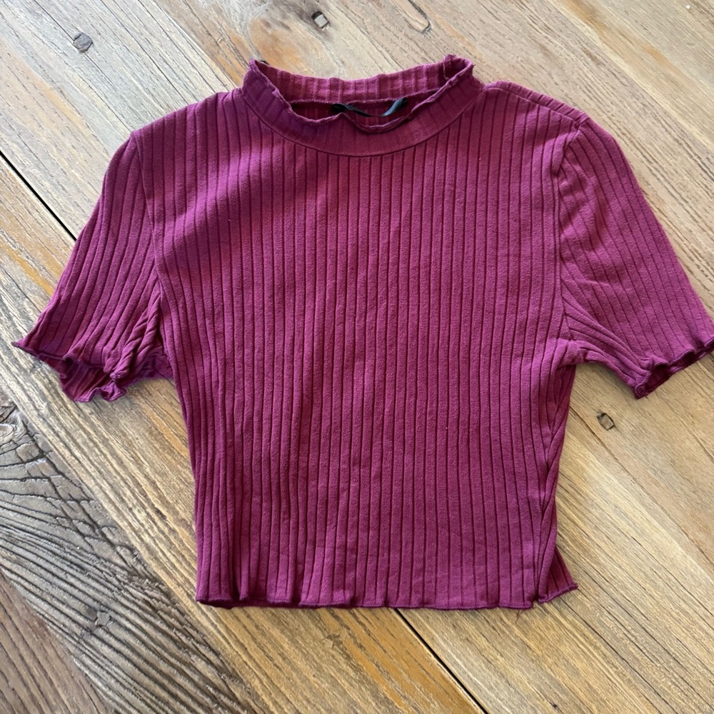 SHEIN Red Ribbed Crop T-Shirt